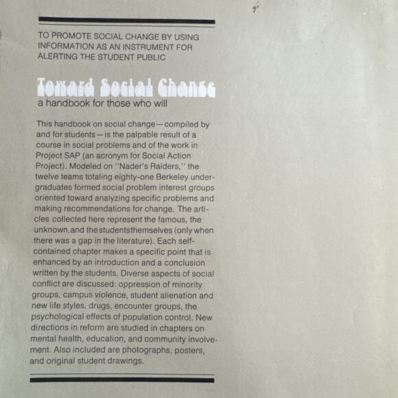 Toward Social Change: A Handbook For Those Who Will By Robert Buckhout Paperback - Picture 8 of 8